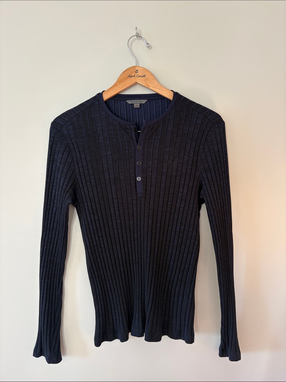 John Varvatos Ribbed Henley Long-Sleeve in Navy
